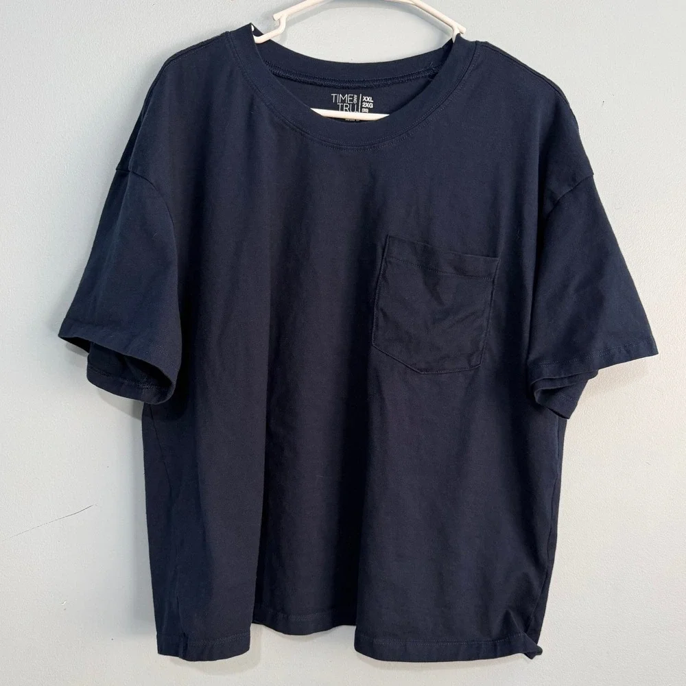 Time and Tru Women's XXL Navy Blue Pima Cotton Short Sleeve Pocket Tee 1614